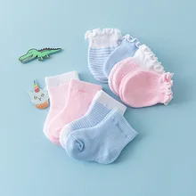 Хлопковые носки для малышей преддошкольного возраста и анти-антицарапки для маленьких мальчиков мягкие однотонные носки, размер от 0 до 1 лет женские перчатки+ носки для девочек 1 комплект для малышей