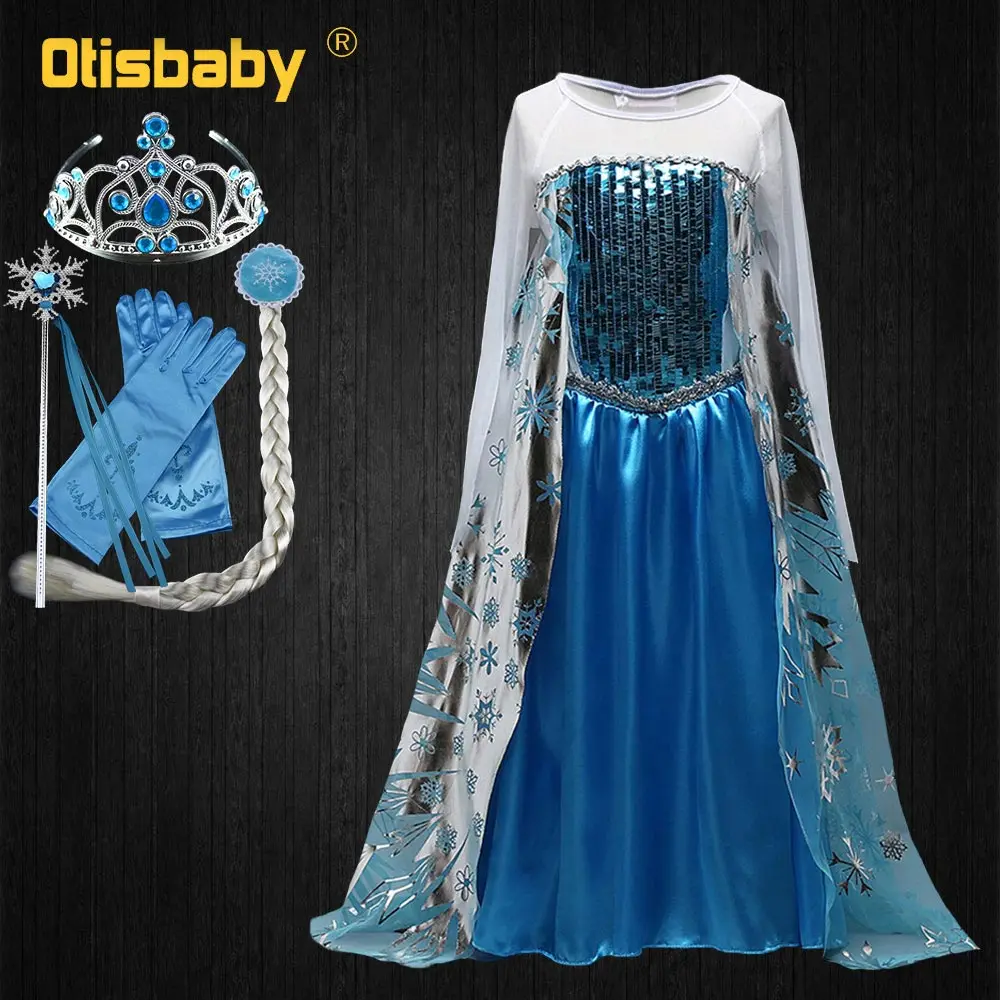 Детский костюм Снежной Королевы Эльзы; карнавальный костюм Снежной Королевы; платье феи для девочек; платье принцессы Эльзы; светильник с длинными рукавами; голубое платье с блестками - Цвет: F
