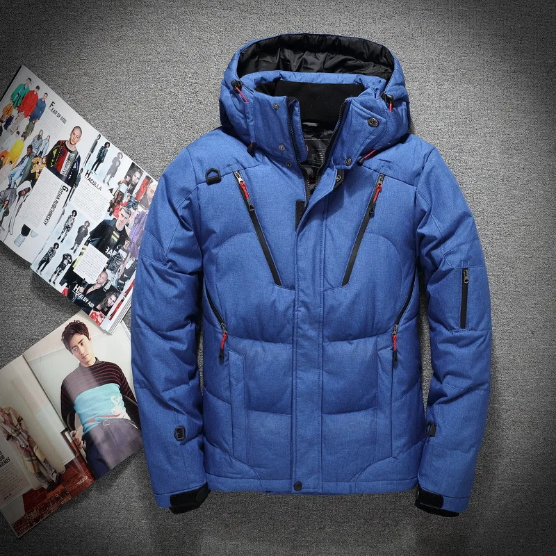 

2018 Snow Overcoat Men Windbreaker Thick Warm 90% White Duck Down Jacket Stand Collar Hooded Winter Jacket Men Degree