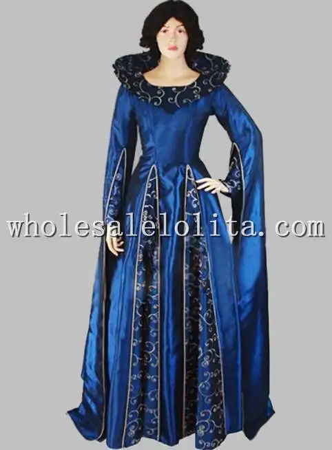 Готическое голубое платье сценический костюм с принтом в викторианском стиле - Цвет: Многоцветный