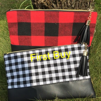 

200pcs/lot ready to ship boutique cute popular fashion polyester plaid makeup bags travel cosmetic bags for ladies