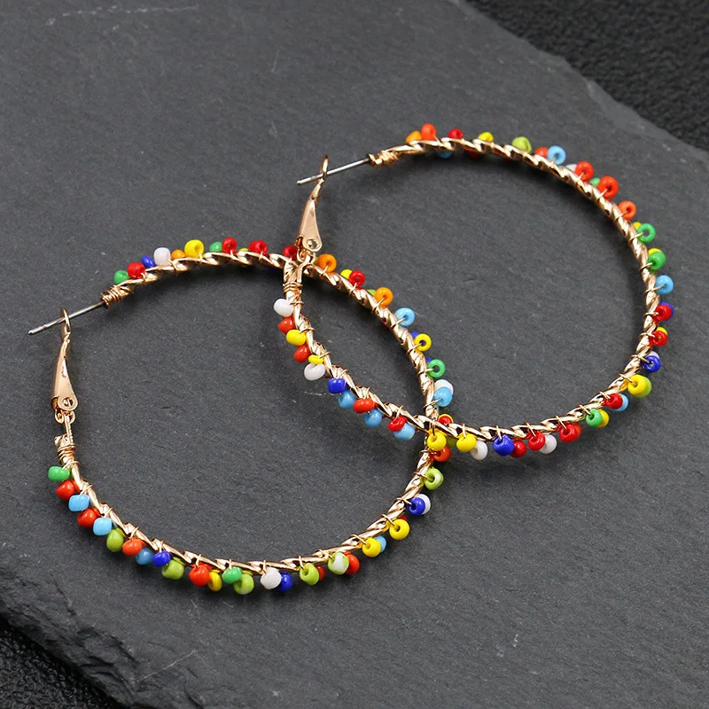 

Europe and America Popular Exaggerated Big Round Earrings Exquisite Rainbow Color Stone Bead Pearl Alloy Earring Goddess jewelry