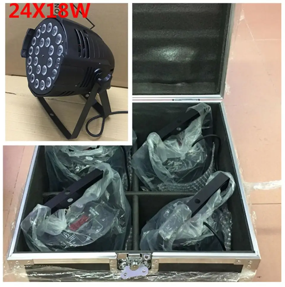 

4 unids 24x18 W LED Par Luces con 1 flight case 6in1 rgbwa uv llevo la luz de par
