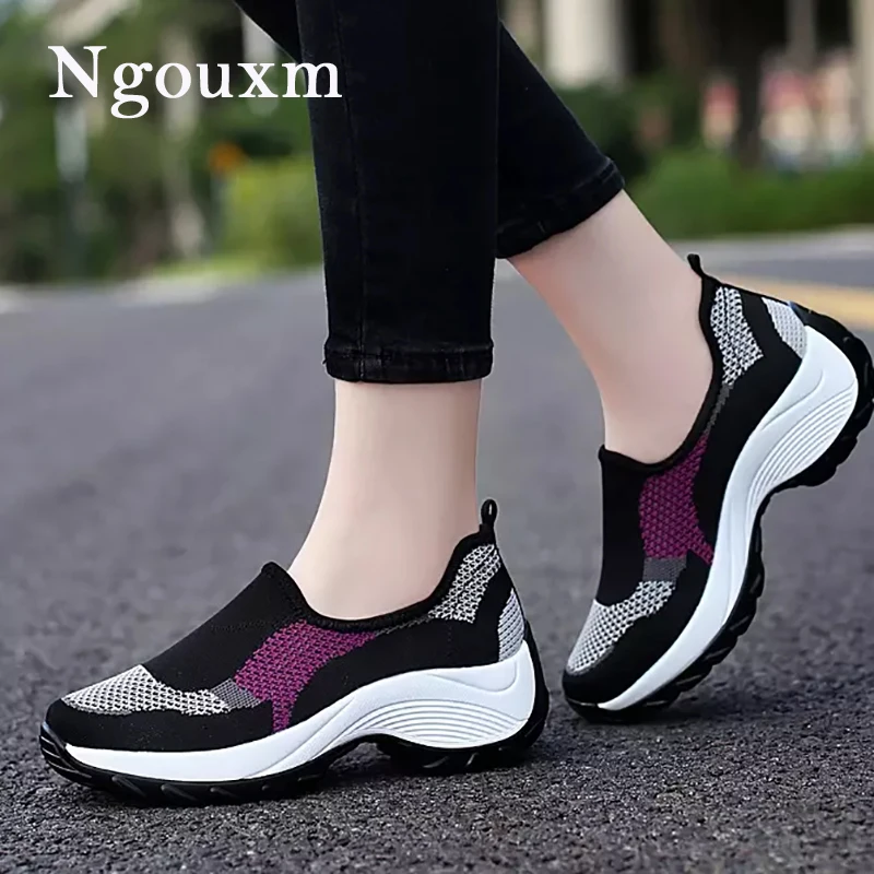 

Ngouxm Women Air Mesh Ladies walking sneakers Shoes Woman Soft Breathable Big Size Slip On Female running ladies Shoes Thick