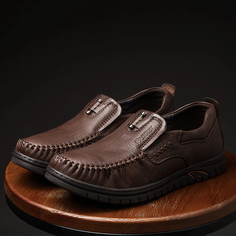 

Handmade Genuine Leather Original Design Men's Casual Shoes Round Toe Slip On Comfortable Male Leisure Platform Shoes