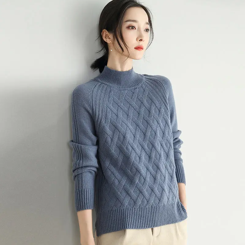 Для женщин шерстяной свитер новый высокое качество Повседневное женский шерстяной Высокий воротник свободный джемпер трикотаж сплошной