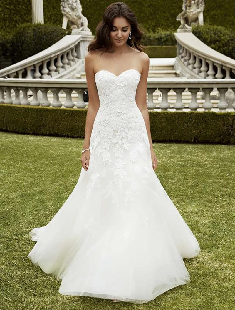 

Smileven Mermaid Wedding Dress Strapless Lace Sweetheart Boho Bride Dresses Floor Length Elegant Wedding Bridal Gowns 2019