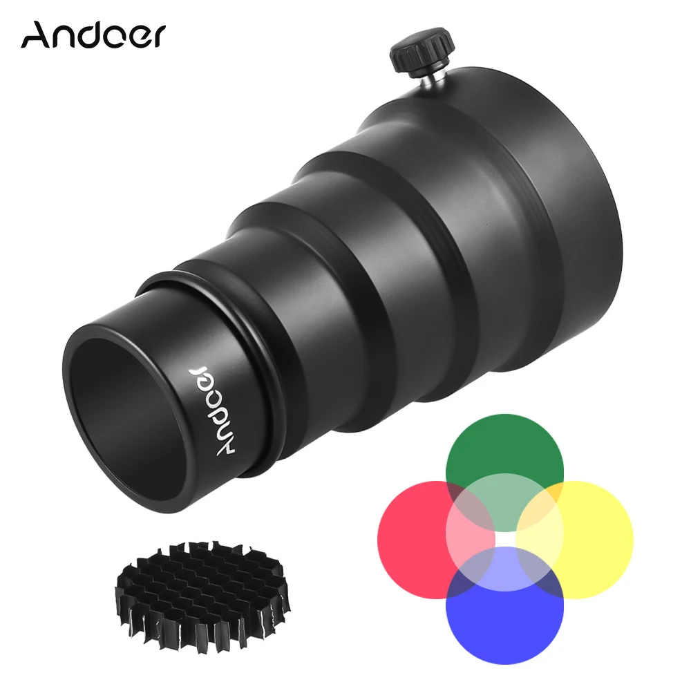 Andoer 98mm Mini Flash Mount металлический тубус с сотовой сеткой 5 шт Набор цветных фильтров для Мини студии стробоскопический монолайт фотовспышка