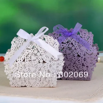 

Butterfly & Flower Laser Cut Favor Box Laser Cut Favor Boxes With Ribbon For Party Guest 100pcs