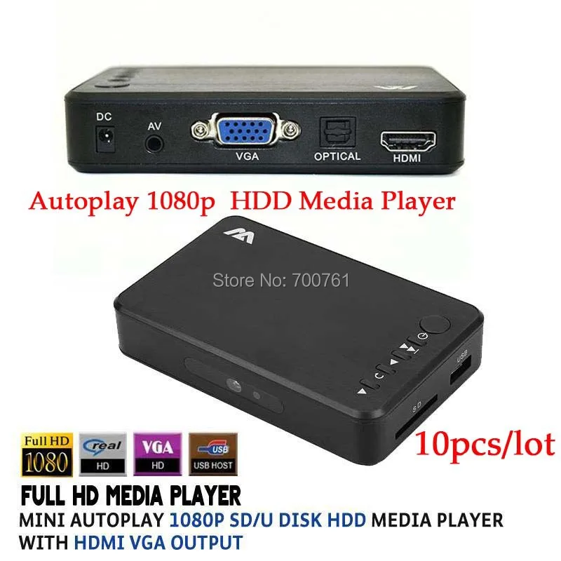 10pcs Mini Autoplay Full HD1080p USB External SD U Disk font b HDD b font Media