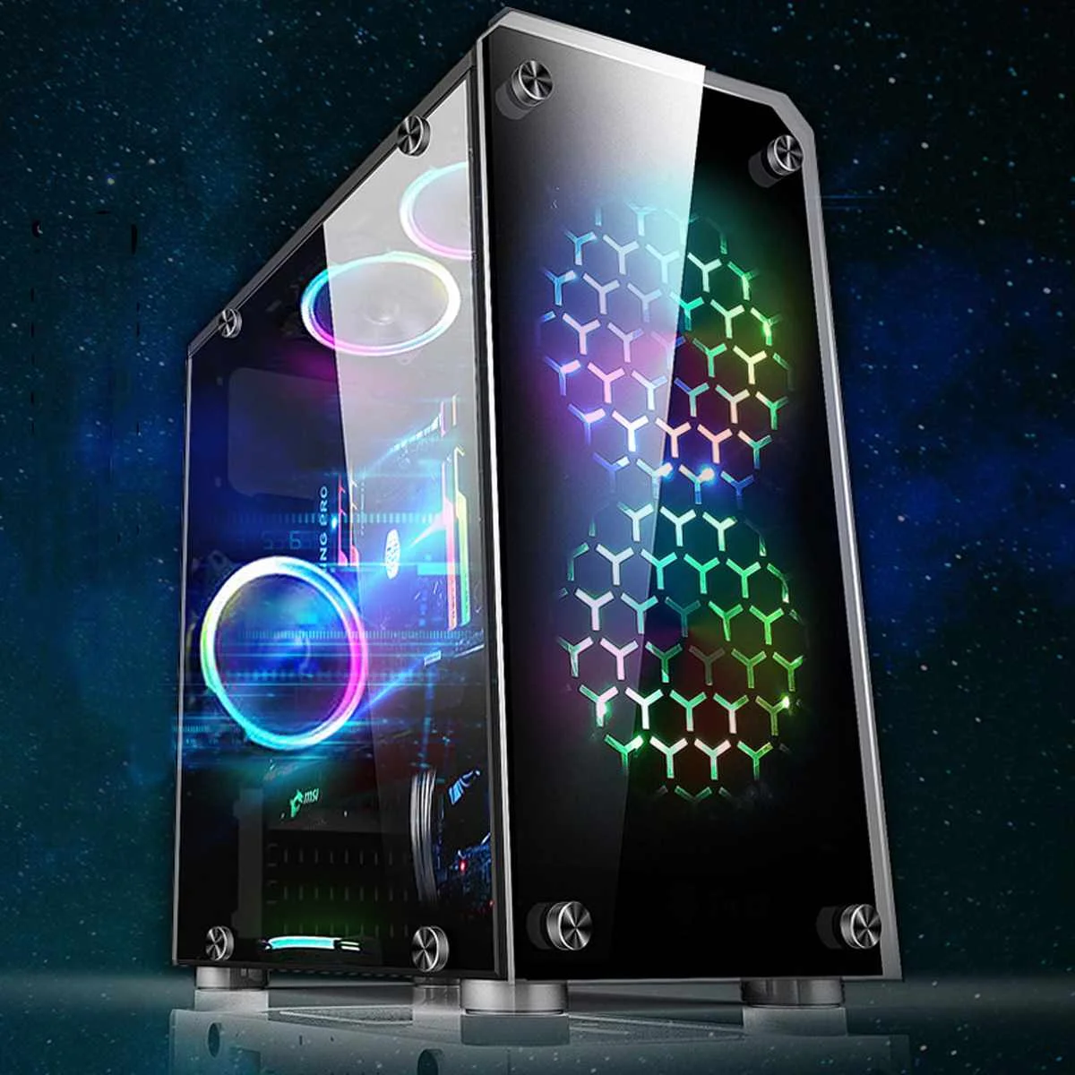 

Mini ATX Gaming Computer PC Cases Towers Glass Panel Desktop Computer Mainframe Full-side Transparent Chassis