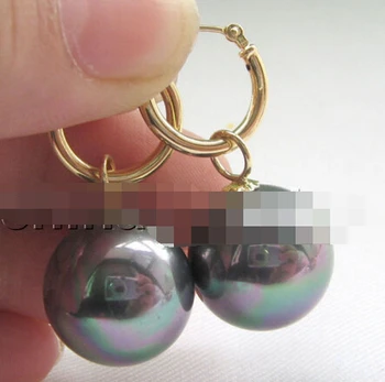 

free shipping 09282 bright black south sea shell pearl earring