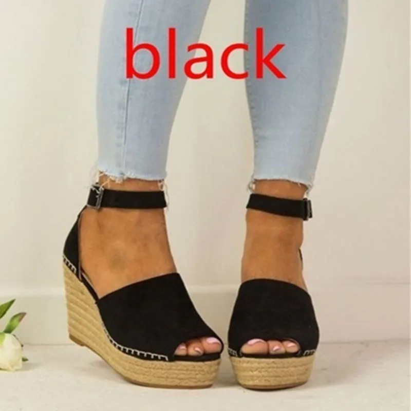 

Summer high heels sandals women gladiator wedges platform espadrilles shoes ladies sexy black peep toe pumps big size zapatos