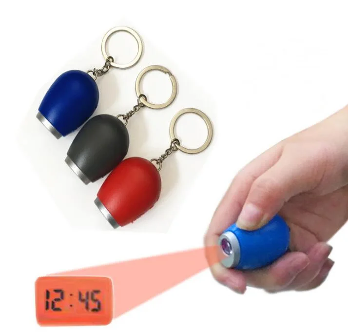 

500PCS Portable Digital Time Projection Clock Mini LED Watch Night Light Projector Flashlight With Hanging Rope or key chain