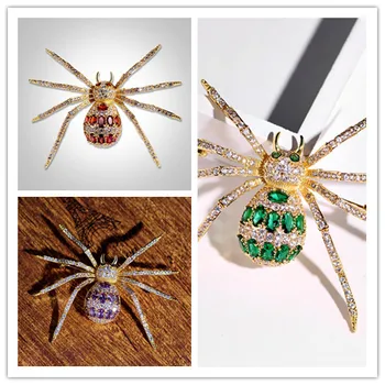 

New European and American domineering personality exaggerated micro-inlaid zircon brooch animal spider brooch