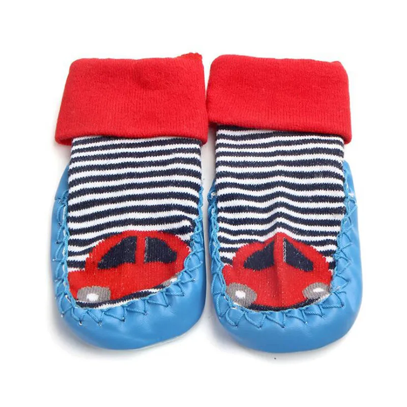 Новые Модные дышащие носки для малышей Нескользящие теплые носки для малышей - Цвет: Blue car