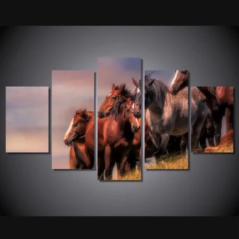 

5 Piece Framed HD Printed Running Horse Group Canvas Painting Home Decor Art Print Picture Wall Printing Home Decoration Modern