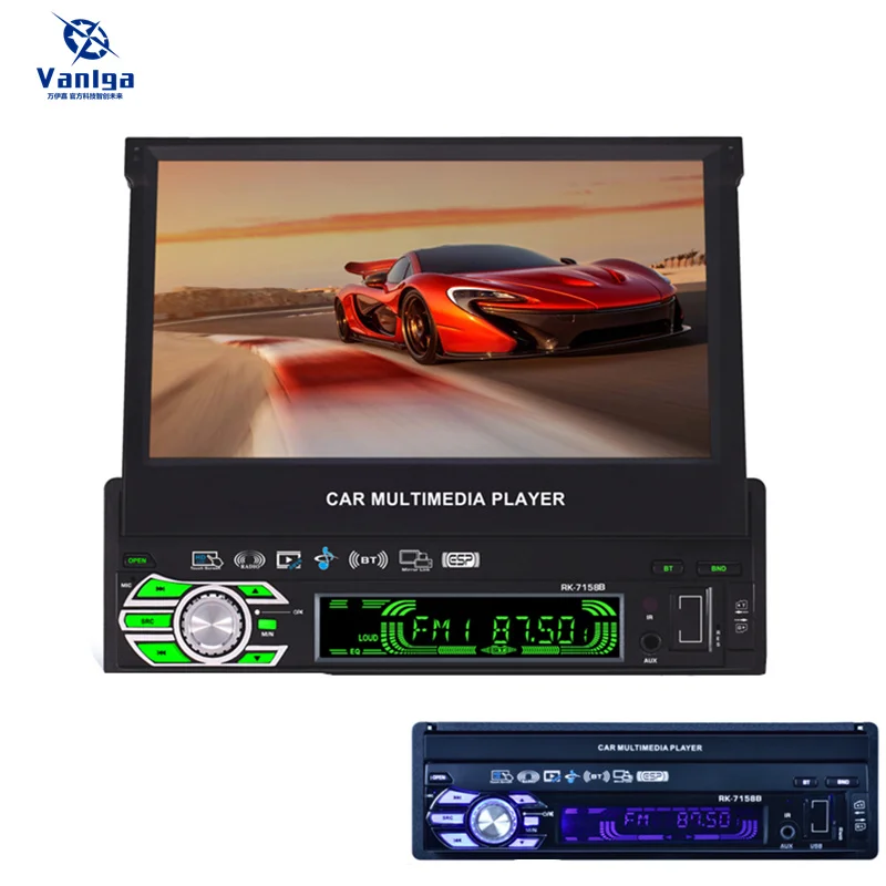 

1 DIN Stereo Car Radio MP5 1080P Playback Car Monitor Bluetooth SD USB Charger HD 7inch Automatic Retractable Double Screen