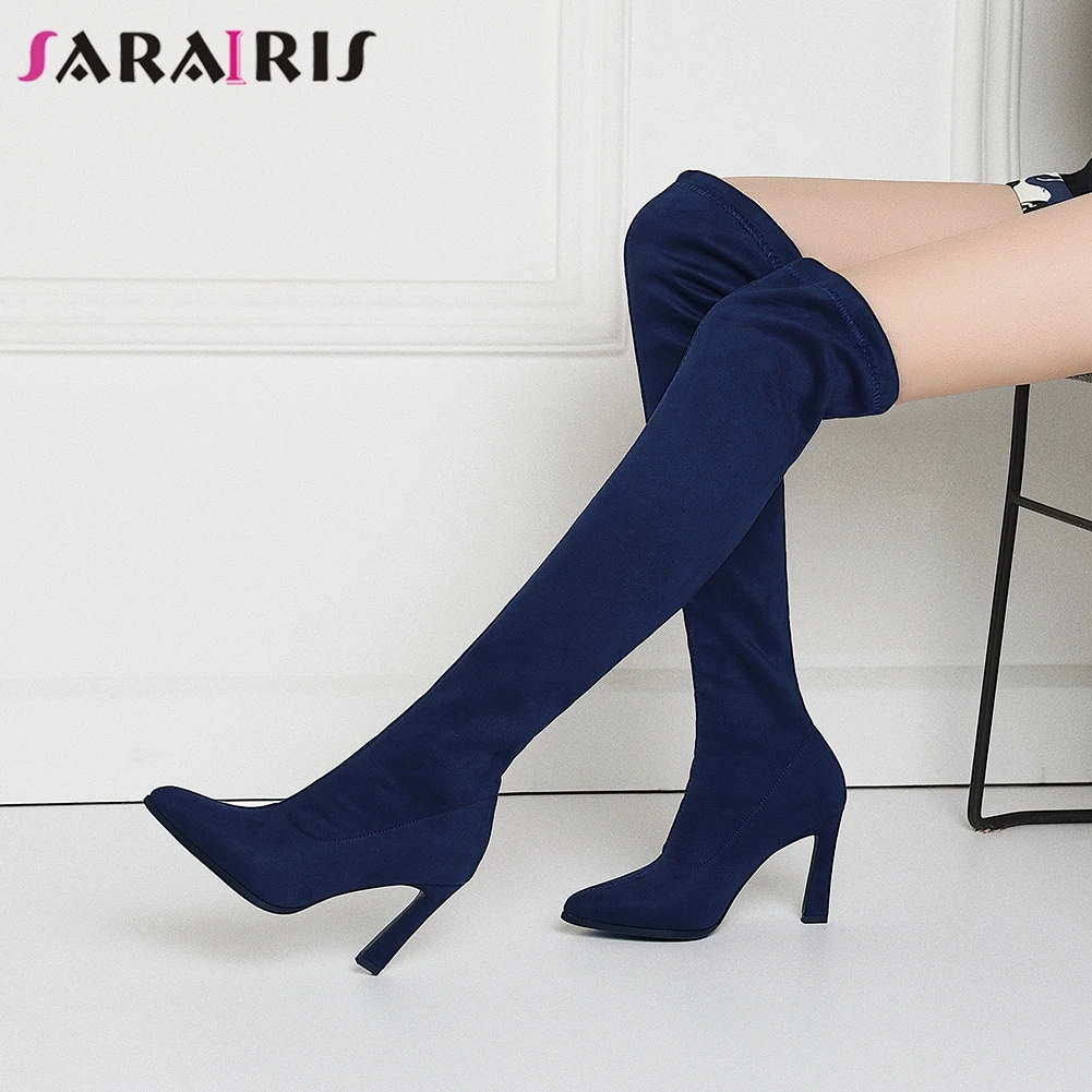 

SARAIRIS new Women's over the knee boots leopard thin high heels shoes woman ladies spring autumn top quality boots women 34-43