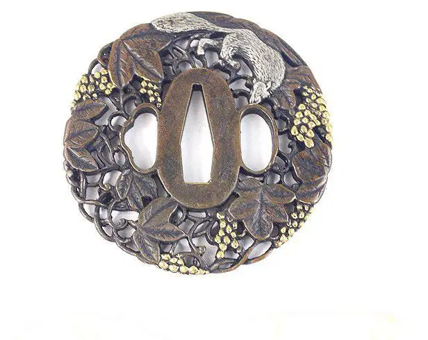 TFK054 SAMURAI KATANA SQUIRREL GRAPE TSUBA FUCHI KASHIRA KATANA FITTINGS  FOR DIY