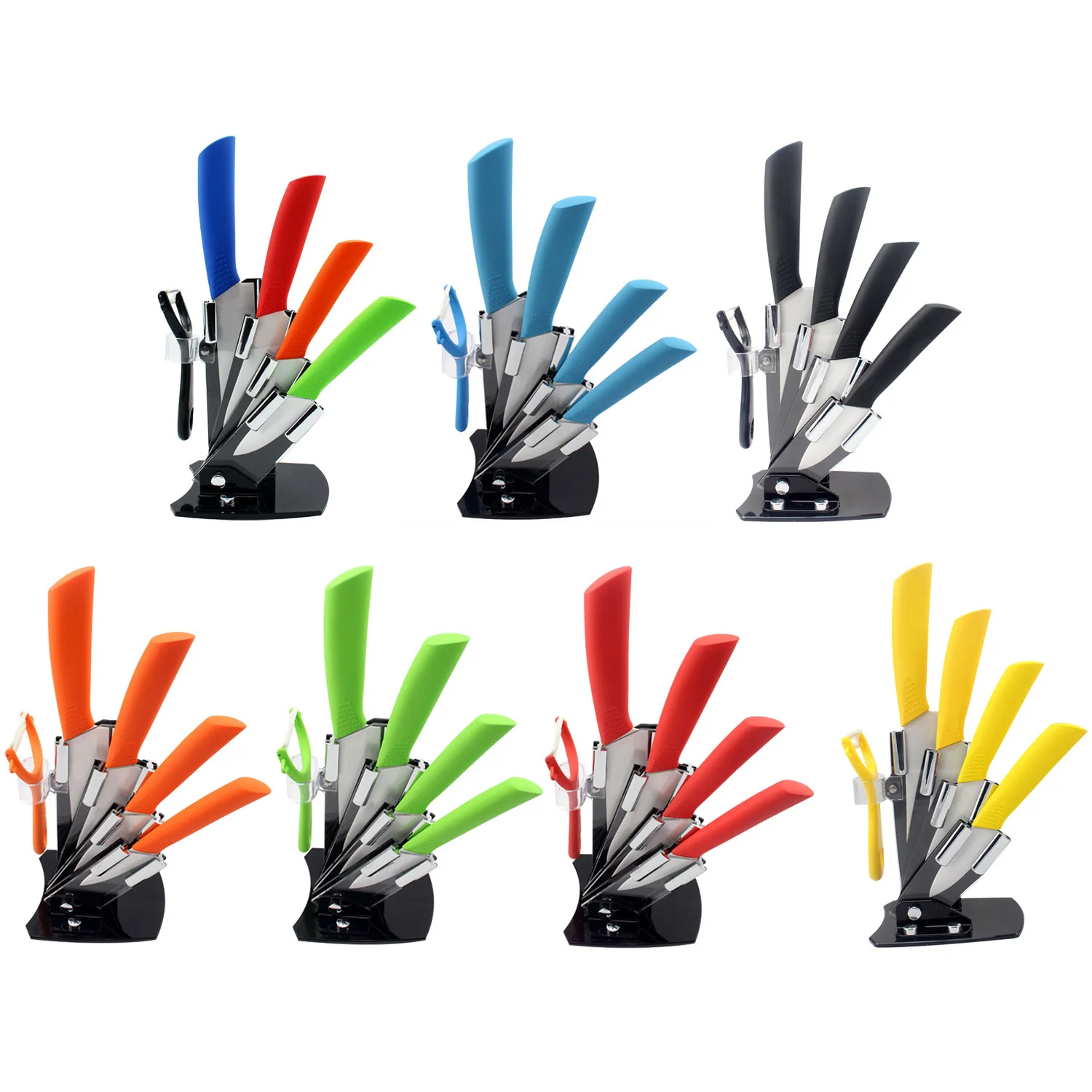5 PCS Ceramic Knife Set 4 Durable Rust Proof Lightweight Knife 1 Peeler with Storage Holder