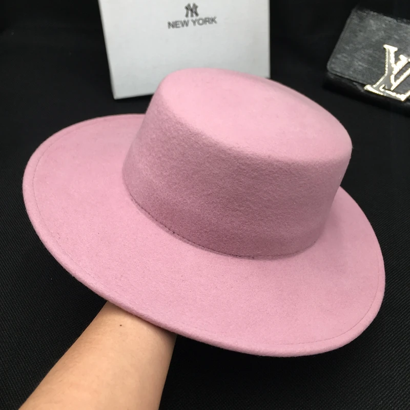 

Net red woolen hat of the same style, flat top, pure color, French Mini-style wide eaves pink hat, fashionable ins party cap