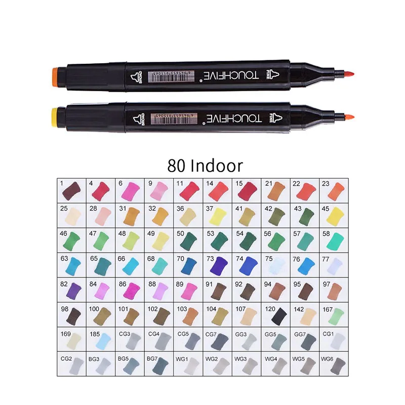 TOUCHFIVE 168 цветов художественные Маркеры Набор ручек с двойной головкой ручка для рисования манга маркер для окрашивания выдвижных ящиков поставки Студенческая ручная краска - Цвет: BLACK-80INDOOR