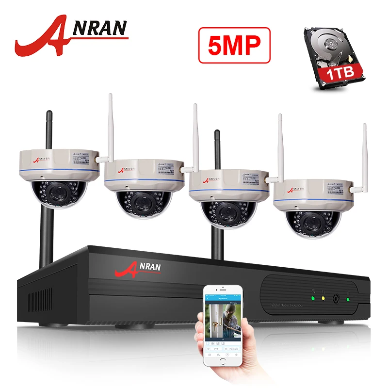 

ANRAN 4CH 5MP NVR Kit H.265 HD Wireless Surveillance System Vandalproof Alarm System 4PCS Security Camera Kit Auto Pair Camera