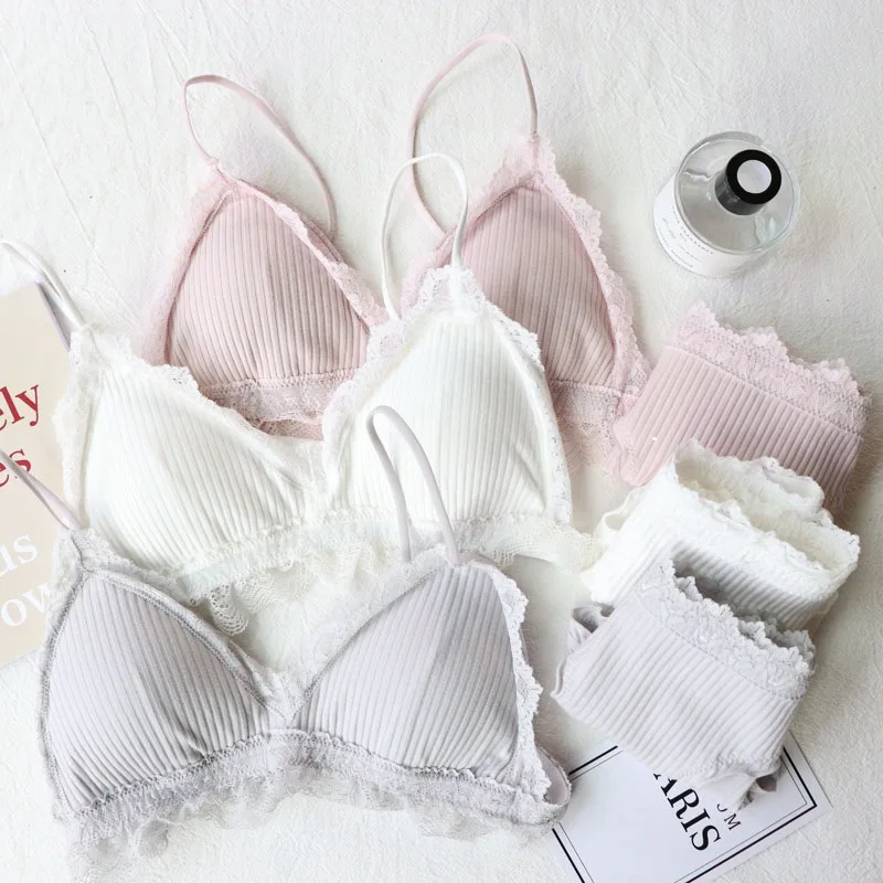 

Women Underwear Set High Quality Cotton Thread Lace Bralette Sexy Lingerie Female Lolita Girls' Brassier Bra and Panty Set