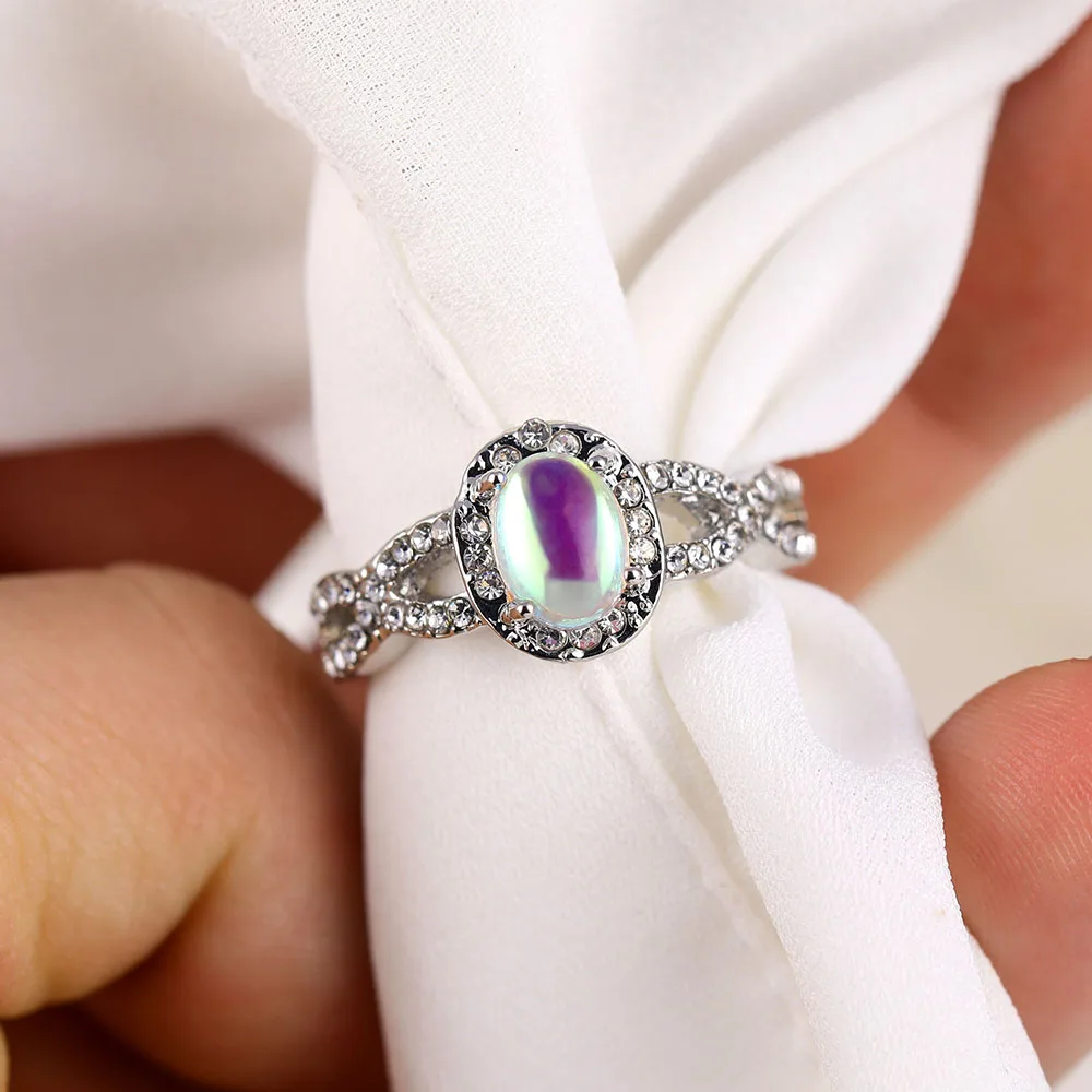 FAMSHIN Bohemian Vintage Silver Color Opal Stone Rings Women Fashion Ring Wedding Engagement Rings Jewelry Dropshipping 2018 New