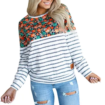 

Women Pregnant Nusring Maternity Long Sleeve Tops Splicing Stripe Blouse Tops(Orange)
