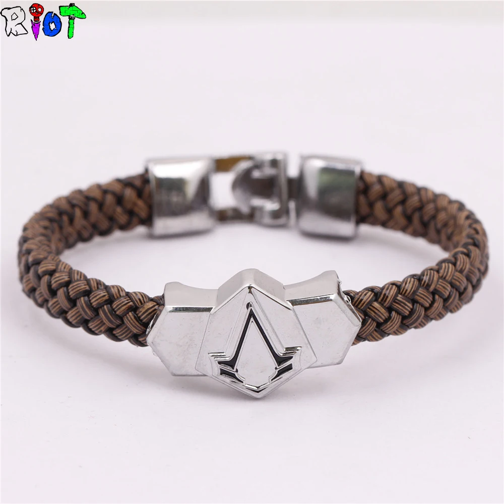 Boho Ретро панк синдикат Assassins лист титана браслеты Плетеные кожаные Braclet мужские