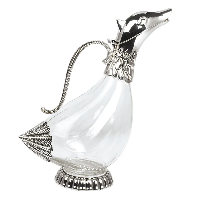 Elegante decantador de vino tinto de pato plateado con