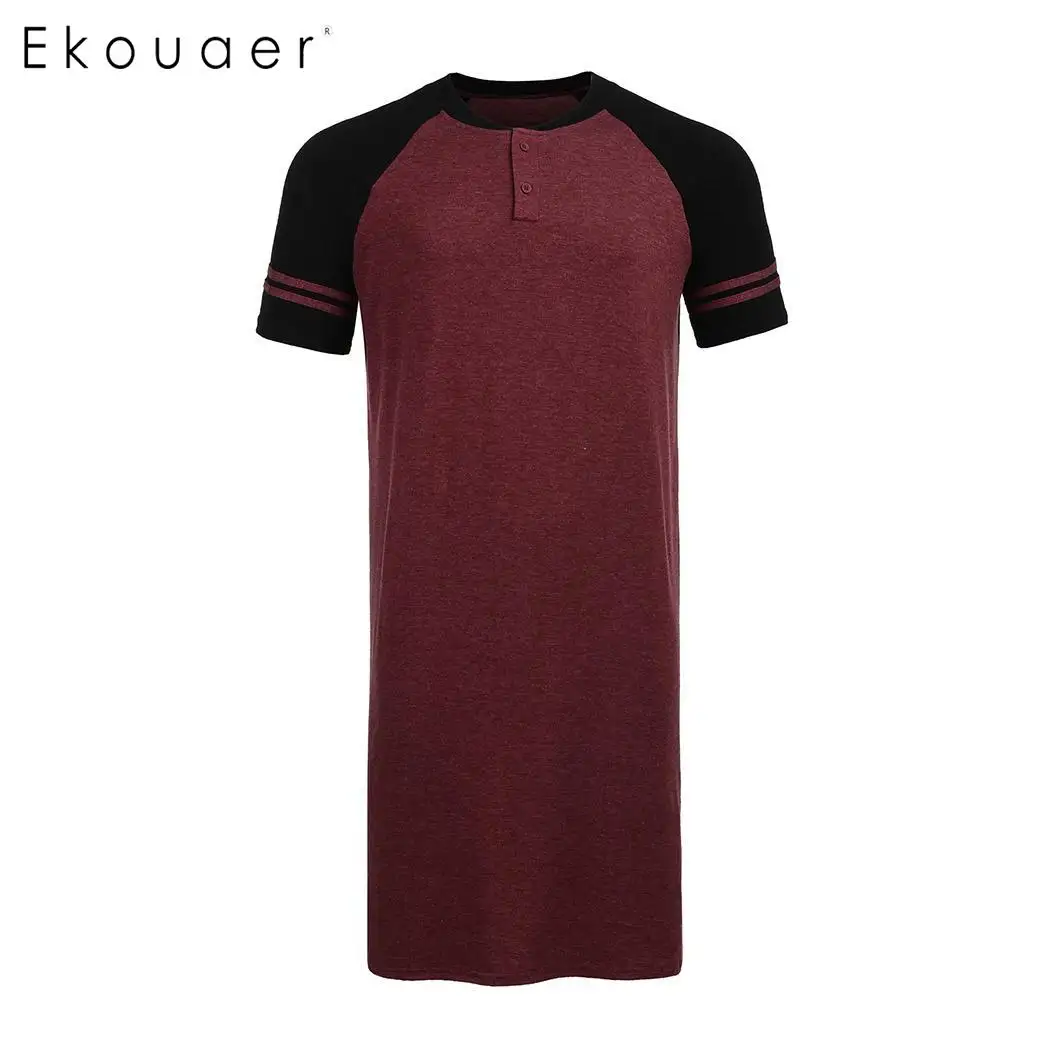 WR Ekouaer Мужская Ночная рубашка с коротким рукавом, свободная длинная ночная рубашка, Мужская уютная одежда для сна, домашняя одежда, размер M-3XL - Цвет: WR