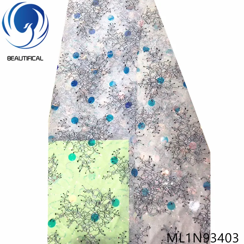 

Beautifical african lace fabrics New arrival french net lace fabric sequins lace fabric for dresses 5yards ML1N934