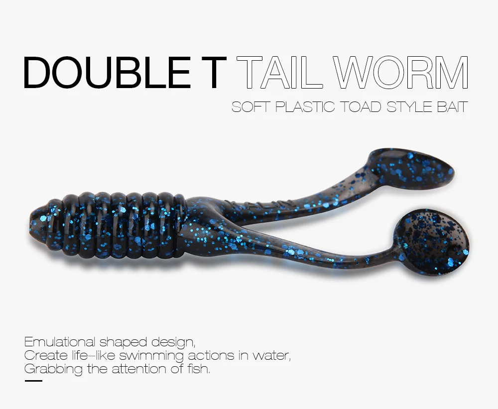 New 10 Pcs 45mm 0.9g,80mm 5.3g Silicone Double Tails Worms Fishing Lures Soft Bait Sea River Lake Carp, Pike, Bass Fishing  (1)