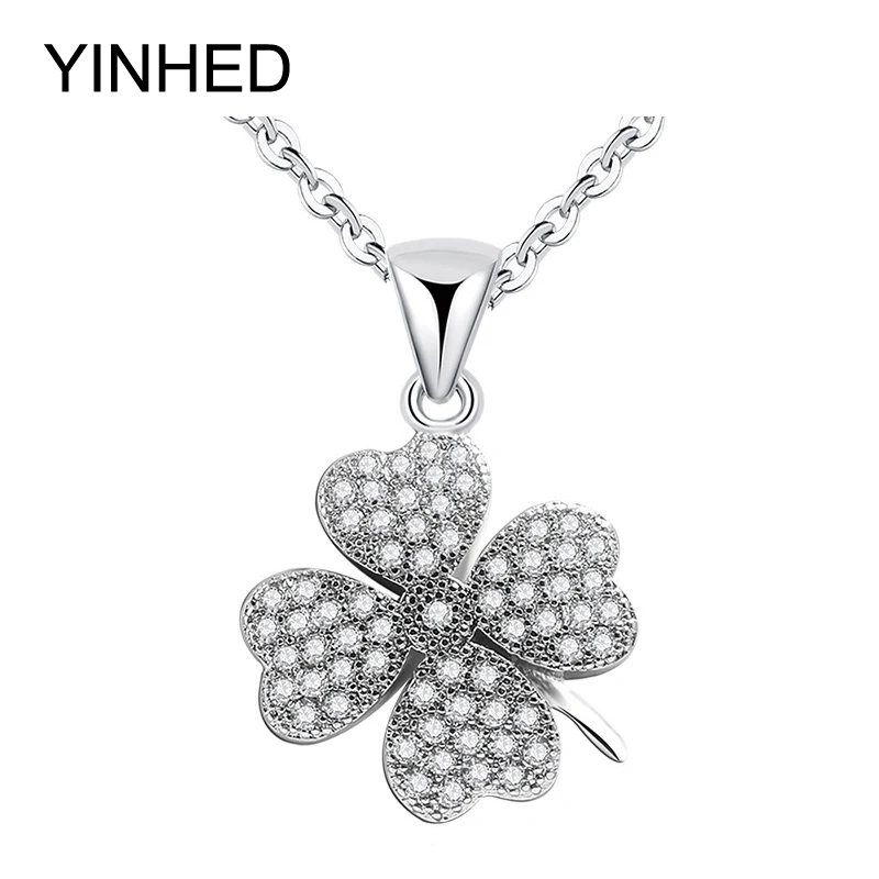 

YINHED Real 925 Sterling Silver Necklace Micro CZ Paved Lucky Heart Clover Pendant Necklace for Women Birthday Gift ZN083