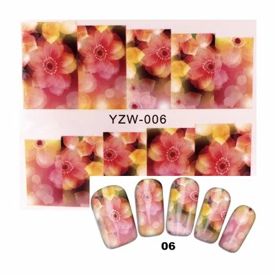 YZWLE, 1 лист, цветы, перо, дизайн, переводные наклейки для ногтей, наклейки для ногтей, декоративные аксессуары