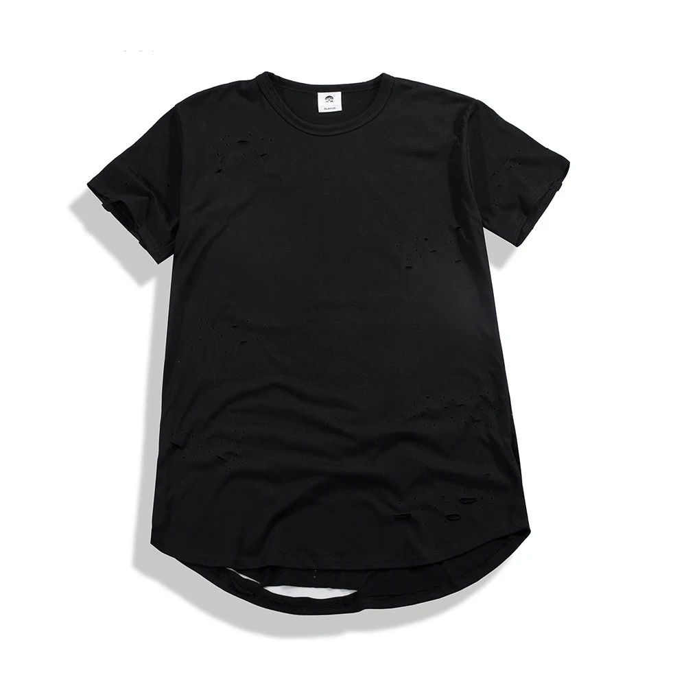

Summer Men's Ripped T Shirts Hip Hop Extended Hem T-shirts Streetwear Loose Tops Tees For Male Fashion