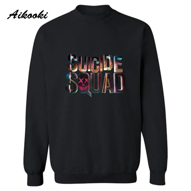 Aikooki Classic Movie SUCIDE SQUAD Mens Hoodies and Sweatshirts Print Black Sweatshirt Men Luxury Hip Hop fashion Men Clothes