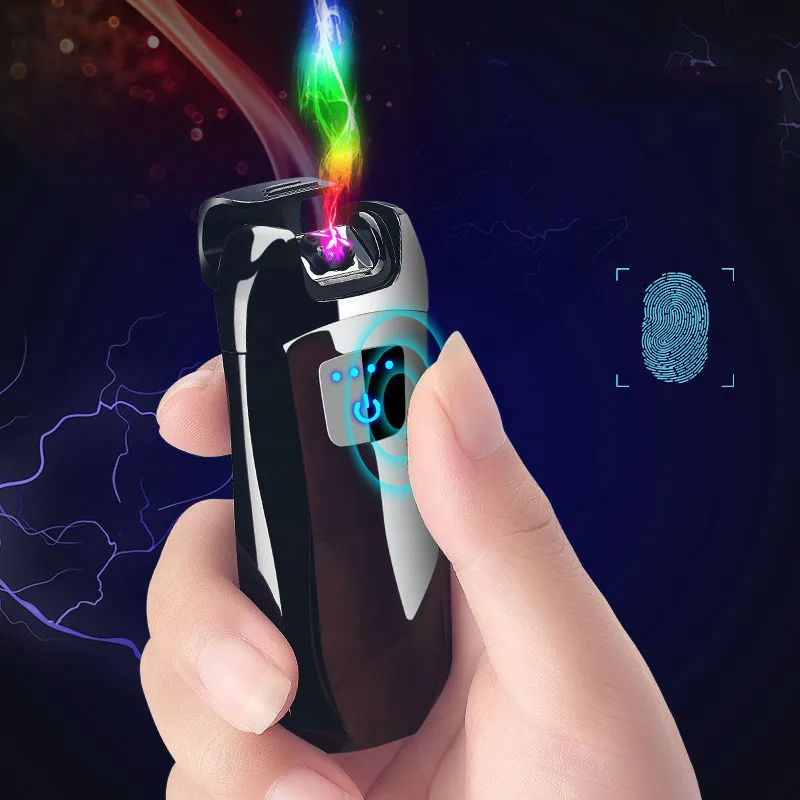 

New Metal Windproof Electronic Usb Charging Cigarettes Lighter Double Arc Plasma Pulse Personality LED Power Display Lighters