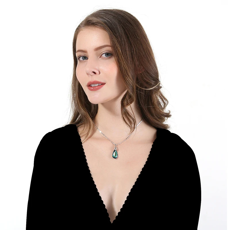 WARME FARBEN Crystal from Swarovski Women Necklaces Crystal Water Drop Shaped Pendant Necklace 925 Silver Fine Jewelry Collares Fine Jewelry