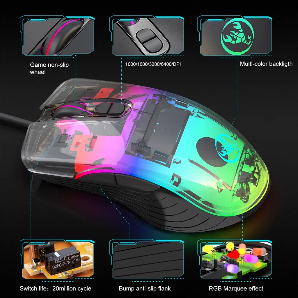 7-Color LED Fiber USB Wired Mouse