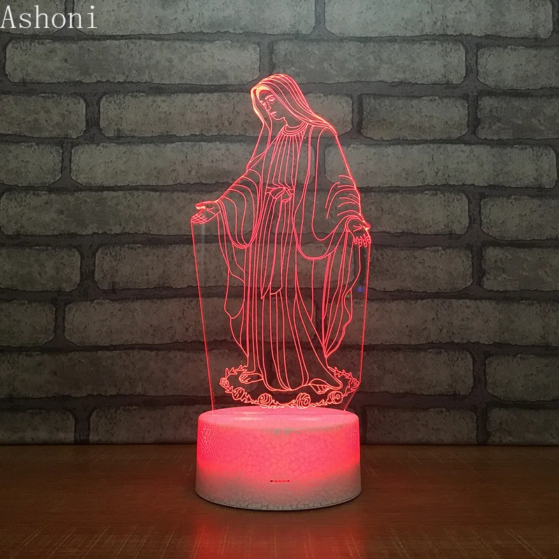 3D Акриловый светодиодный ночник Благородная Дева Мария сенсорный 7 цветов