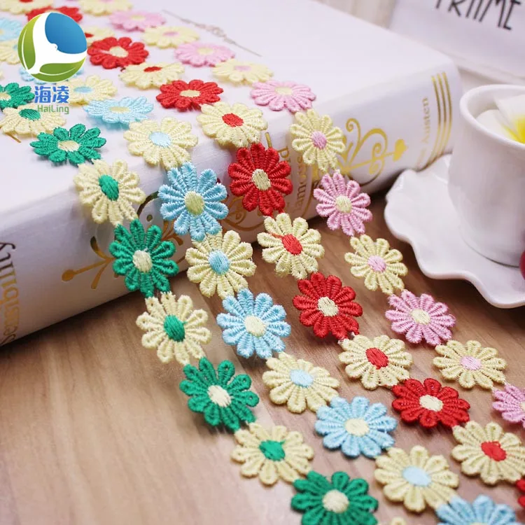 

Hailing Width 2.5CM Lace Daisy Flower multi-colors Colorful Embroidered Lace Trim