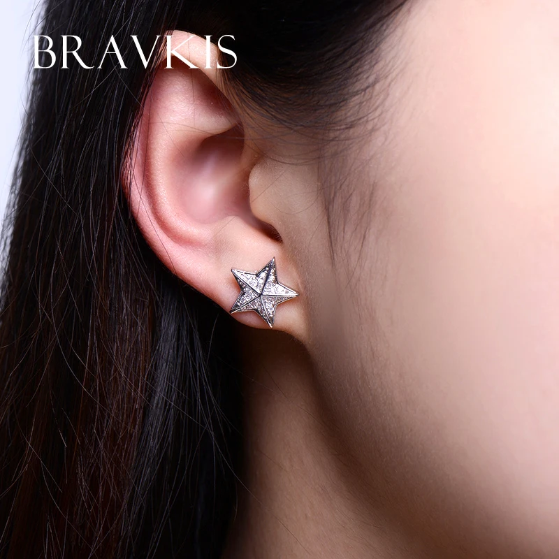 BRAVEKISS cz crystal pendant pending drop ear piercing moon star chain earrings dangle mismatched for women longos BUE0196B - Image 3