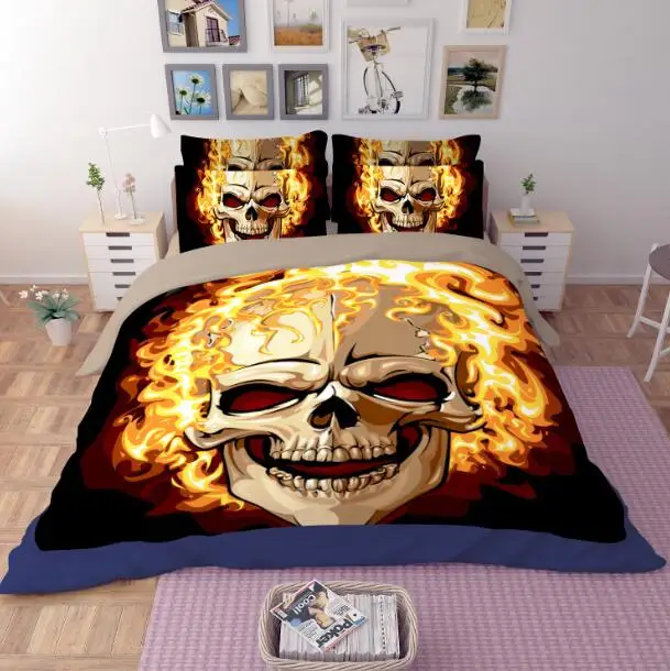 3D Bone череп с пламенем Death Head дизайнерский комплект постельного белья 120 см(4 фута), 150 см(5 футов), 180 см(6 футов), 200 см кровать(6,6 футов