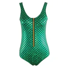 Women Beachwear Green Solid Mermaid Zipper Backless Plus Size One Piece