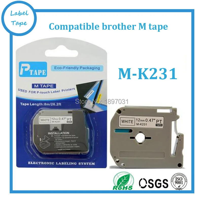 60PK 호환 Brother P-touch M231 MK231 M-k231 라벨 테이프 (0.47 &)12mm 너비 X26.2ft 8m 길이 p 터치 PT-80/PT-70/PT-65