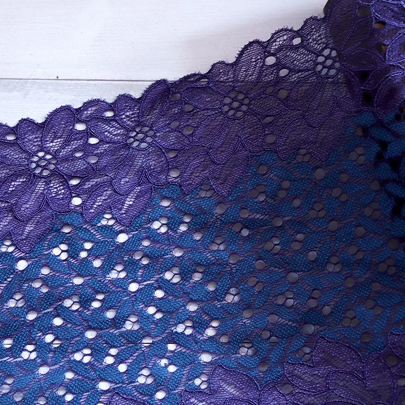 2 ярдов/партия, ширина 20,5 см, вышитая темно-фиолетовая, синяя эластичная кружевная отделка, ткань, сделай сам, аксессуары для одежды, Lingeire, швейная кружевная лента
